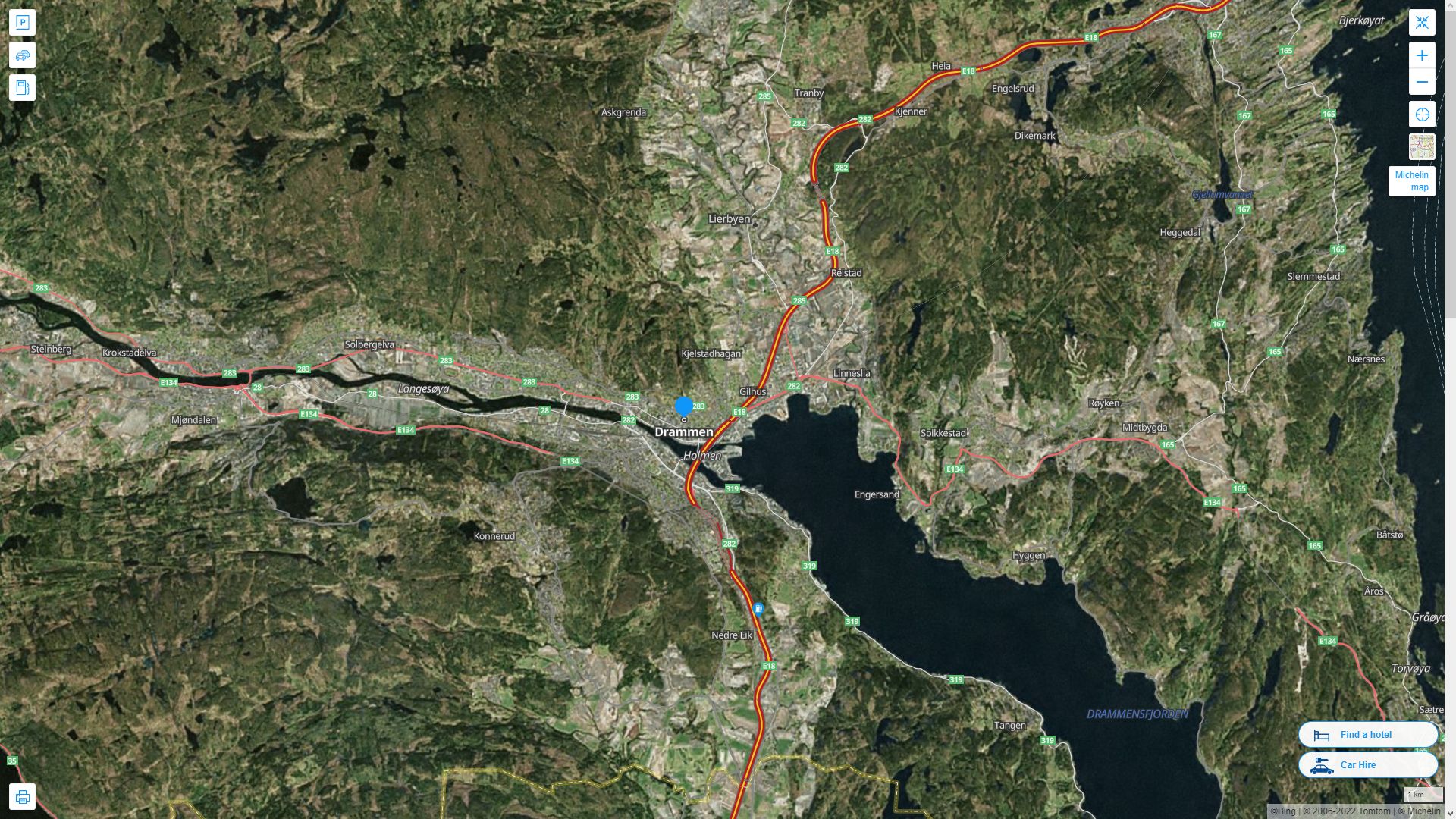 Drammen Highway and Road Map with Satellite View